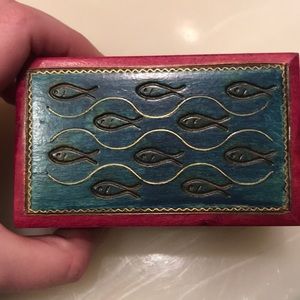 NWT Tiny Trinket Fish and Flower Box, Hand-Carved